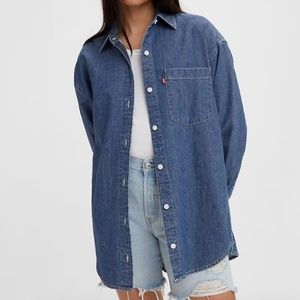Levi's Denim Chambray Nola Button Up Shirt Indigo Stonewash Large Oversized